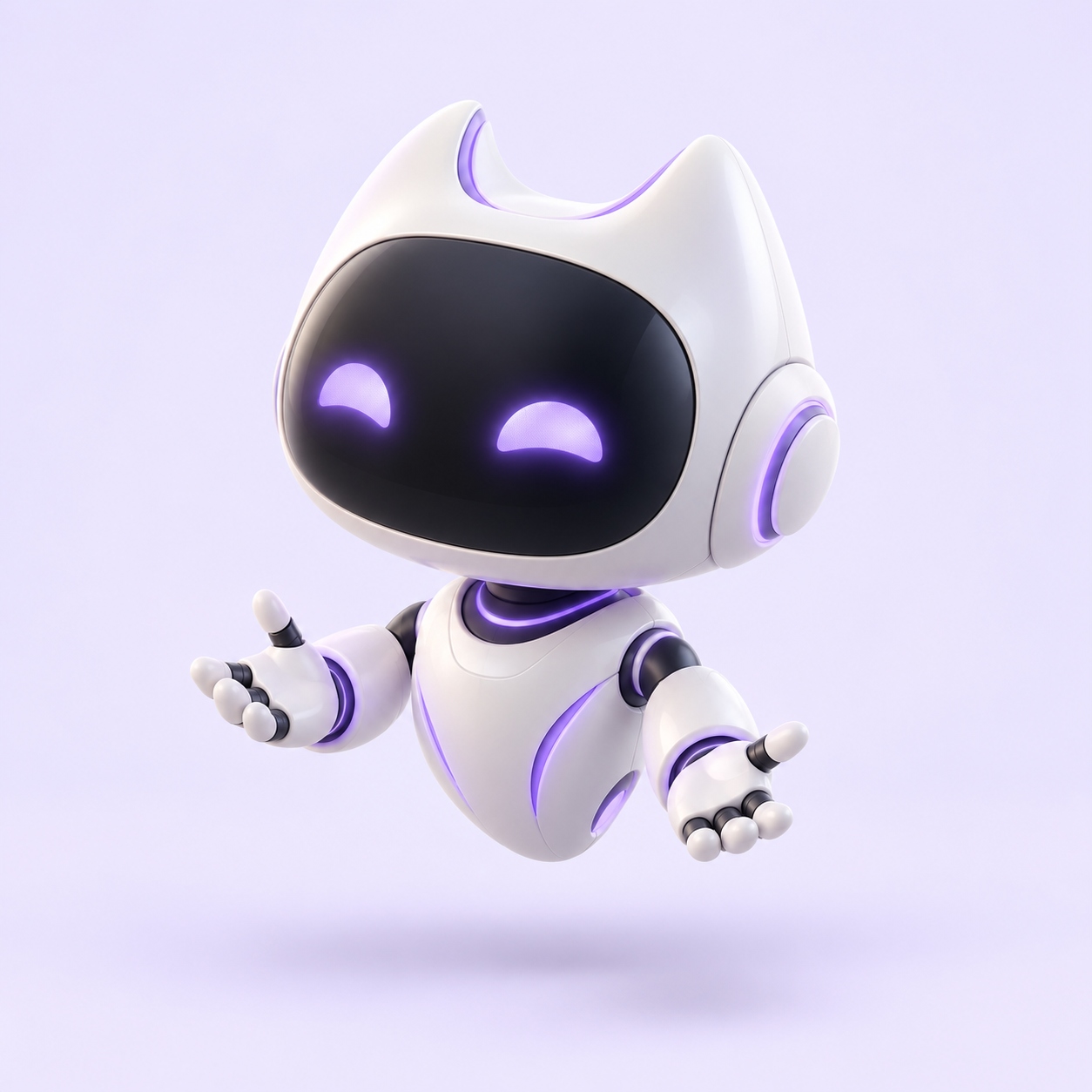 Asistente de Monstro Creative: figura blanca con forma de M y detalles violeta